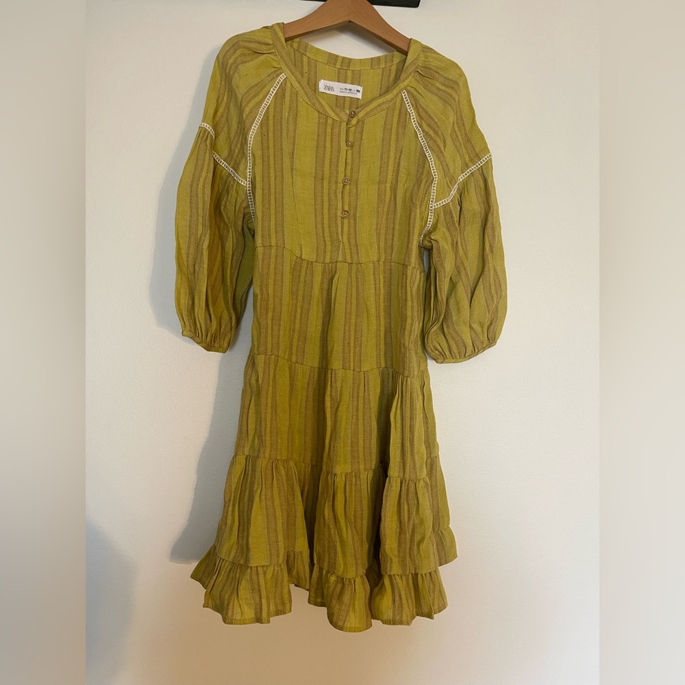 Zara Striped Mustard Yellow Button-Up Dress
